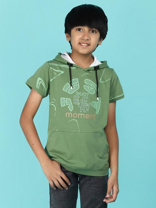 green printed hooded cotton t-shirt - 21177266 - Very Small Image - 1