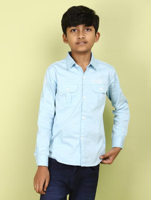 light blue solid cotton shirt - 21177339 - Very Small Image - 1