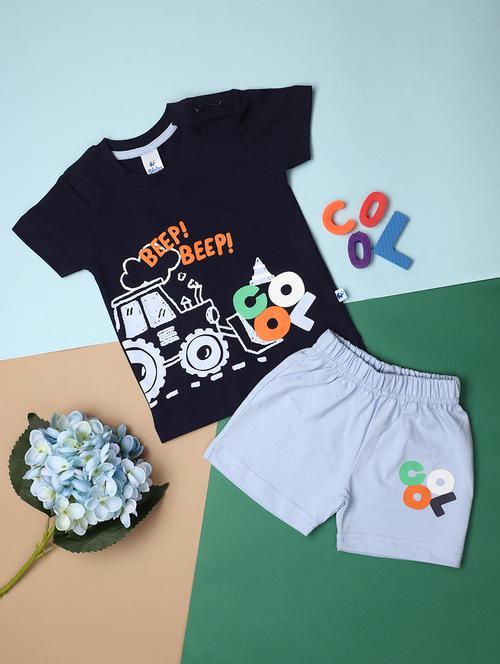 navy blue printed cotton shorts set  - 21177718 - Very Small Image - 1