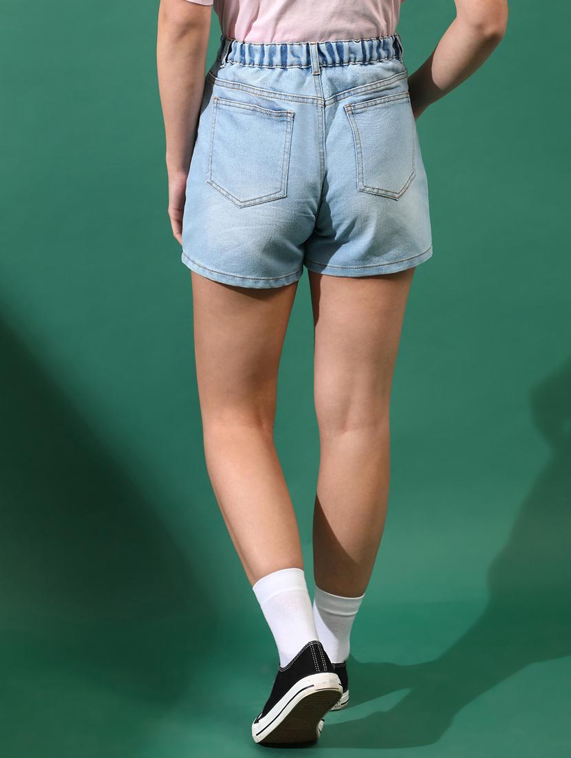 light blue cotton blend denim shorts - 21178214 - Standard Image - 3