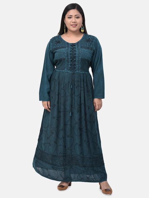 teal blue rayon fit & flare dress - 21178773 - Very Small Image - 1