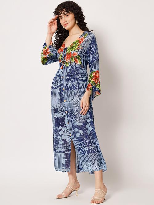 blue rayon fit & flare dress - 21178783 - Very Small Image - 1