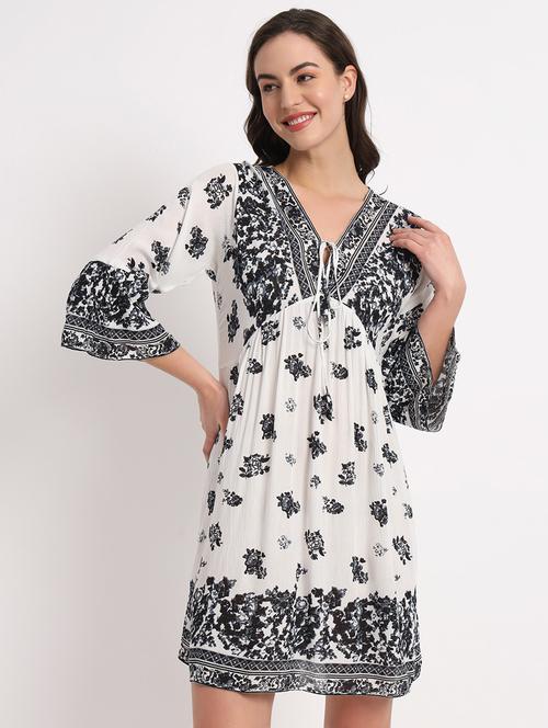 white rayon fit & flare dress - 21178800 - Very Small Image - 1