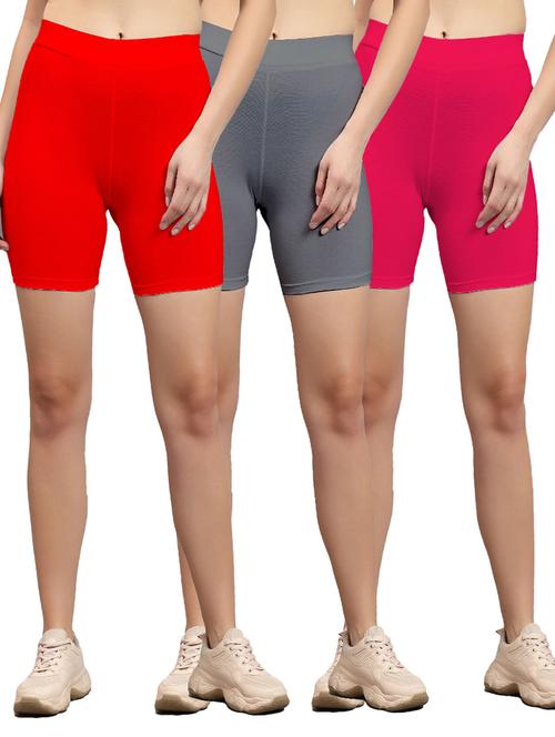 pack of 3 multi colored solid mid rise cycling shorts  - 21179532 - Very Small Image - 1