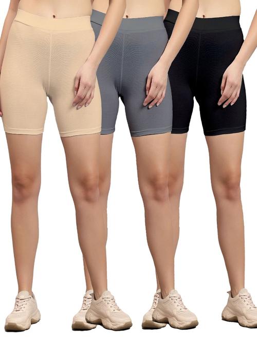 pack of 3 multi colored solid mid rise cycling shorts  - 21179538 - Very Small Image - 1
