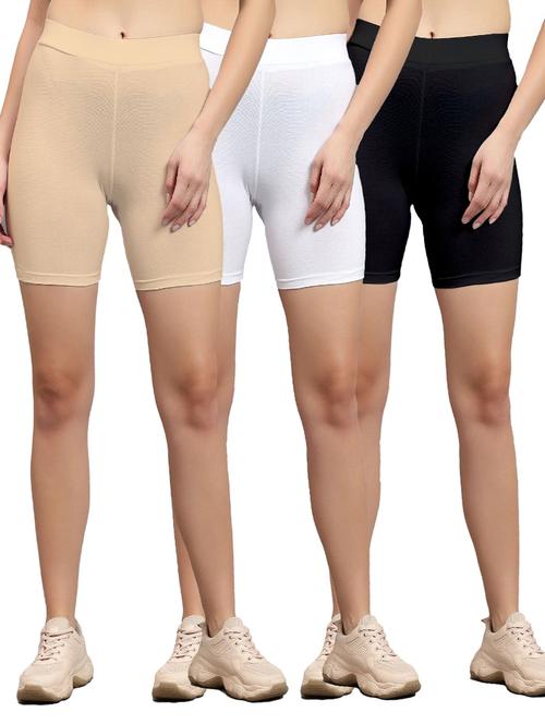 pack of 3 multi colored solid mid rise cycling shorts  - 21179542 - Very Small Image - 1