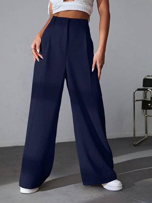 women solid high rise wide leg trouser - 21179778 - Very Small Image - 1