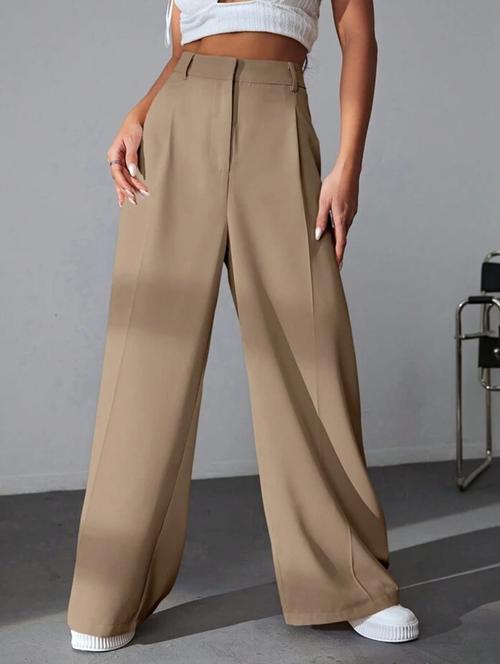 women solid high rise wide leg trouser - 21179884 - Very Small Image - 1