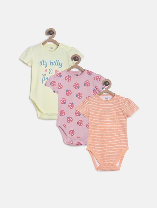 pack of 3 multi coloured printed rompers - 21182700 - Very Small Image - 1