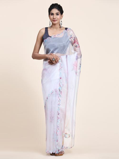 women white embroidered saree - 21183835 - Very Small Image - 1