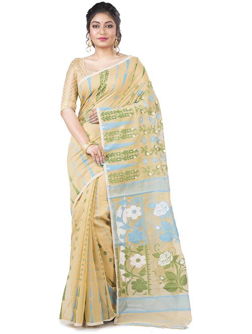 beige self design jamdani saree - 21185054 - Very Small Image - 1