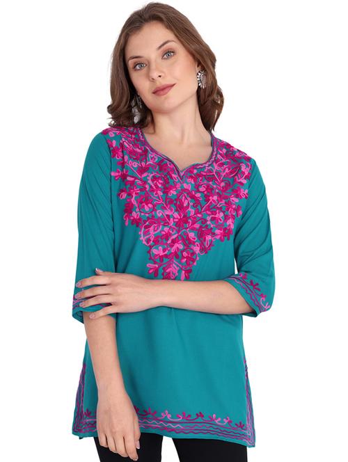 blue cotton blend regular tunic - 21185487 - Very Small Image - 1