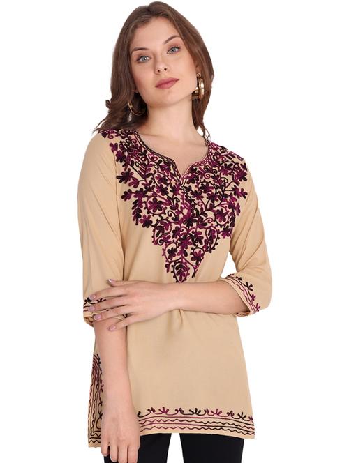 beige cotton blend regular tunic - 21185489 - Very Small Image - 1