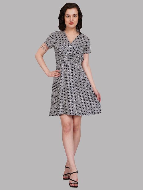 women printed v neck aline dress - 21186014 - Very Small Image - 1