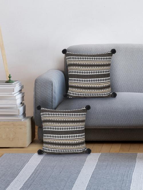 mezposh natural & grey aztec self design cotton lurex jacquard cushion covers (16"x16") set of 2 - 21186024 - Very Small Image - 1