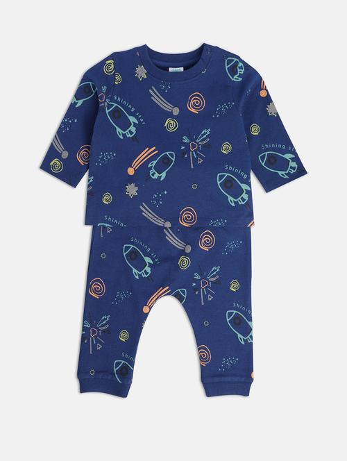 navy blue cotton blend full length set - 21187829 - Very Small Image - 1