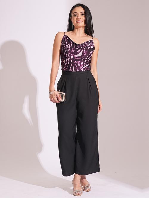 globus women black high-rise pleated back frilled waist wide leg trousers - 21193420 - Very Small Image - 1