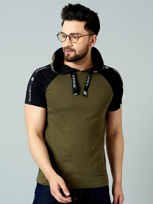 men hooded neck short sleeves t-shirt - 21194184 - Very Small Image - 1