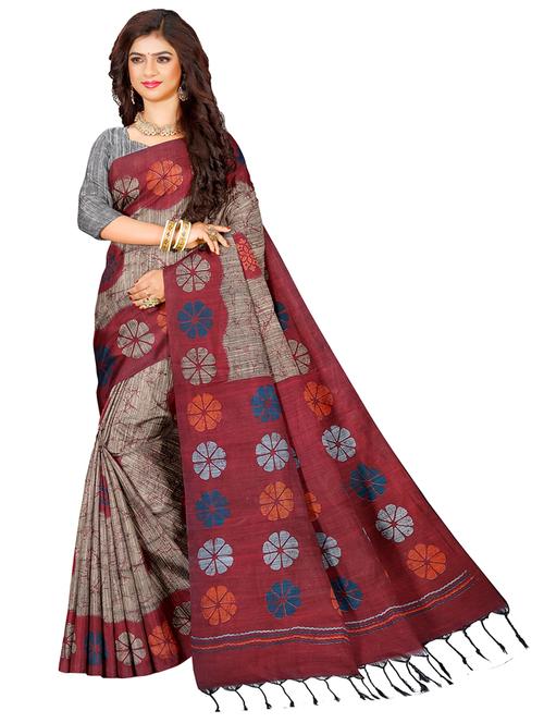 women beige printed bordered saree with blouse - 21196258 - Very Small Image - 1