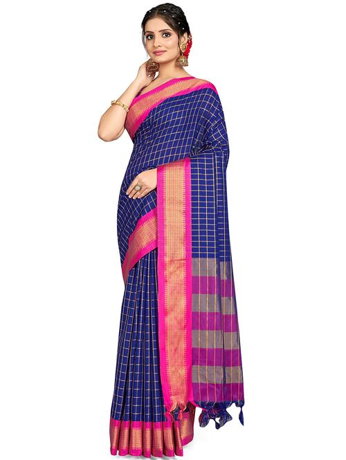 women checkered handloom saree with blouse - 21217640 - Very Small Image - 1