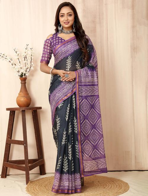 purple printed  saree with blouse - 21218102 - Very Small Image - 1