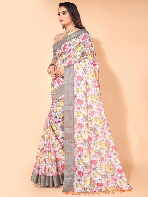 multi color floral print saree with blouse - 21218147 - Very Small Image - 1