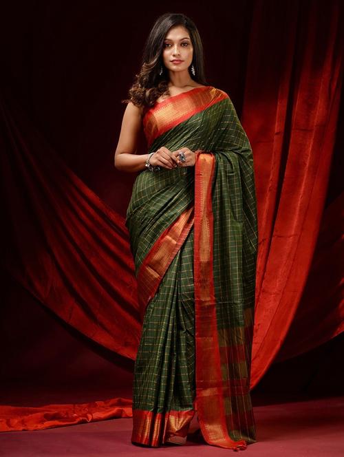women checkered handloom saree with blouse - 21219810 - Very Small Image - 1