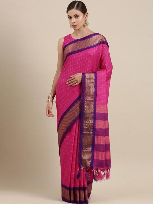 women checkered handloom saree with blouse - 21219814 - Very Small Image - 1