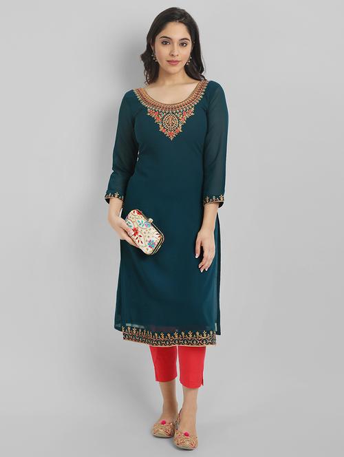 blue georgette aline kurta - 21219903 - Very Small Image - 1