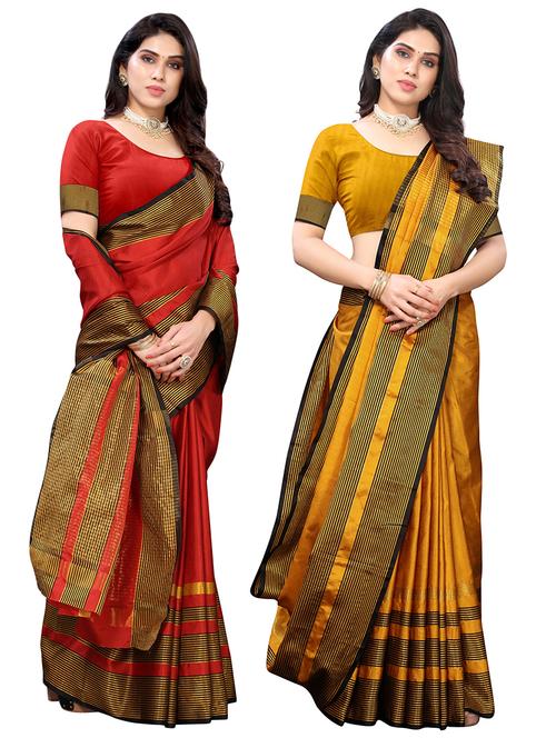 pack of 2 self design combo sarees with blouse - 21220278 - Very Small Image - 1