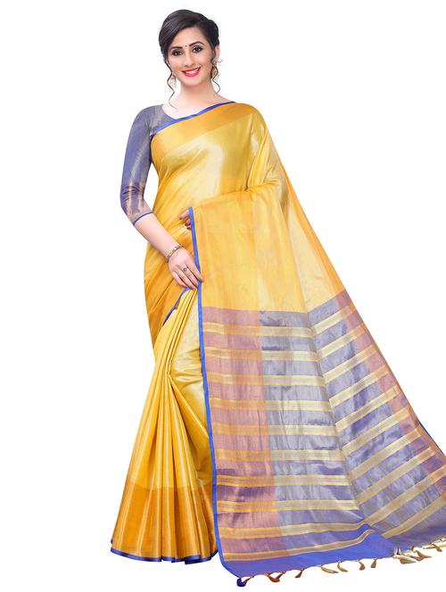yellow silk blend handloom saree - 21220360 - Very Small Image - 1