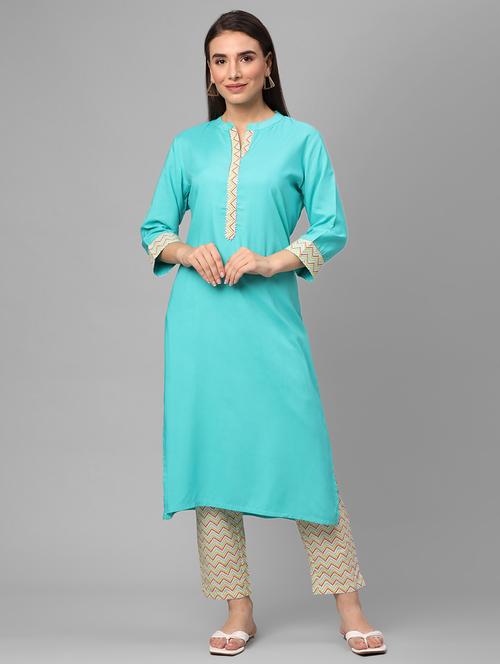 blue kurta pant set - 21221459 - Very Small Image - 1