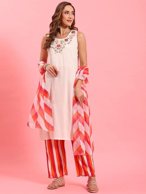 white rayon kurta dupatta  set - 21221581 - Very Small Image - 1