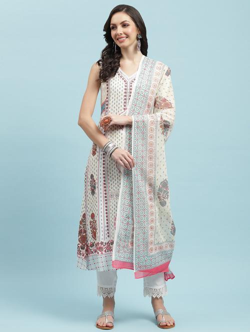 women white printed kurta pant set with dupatta - 21221607 - Very Small Image - 1