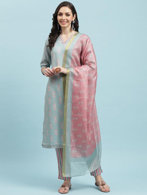 women three quarter sleeve kurta pant with dupatta set - 21221608 - Very Small Image - 1