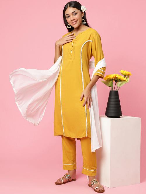 women solid kurta pant set with dupatta - 21221611 - Very Small Image - 1