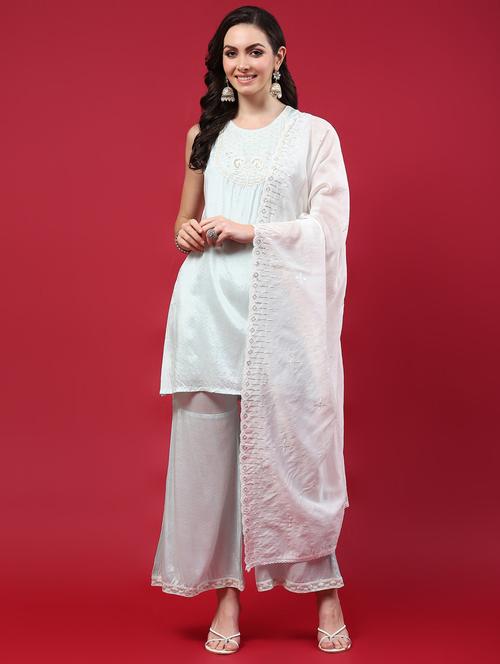 blue silk kurta dupatta  set - 21221614 - Very Small Image - 1