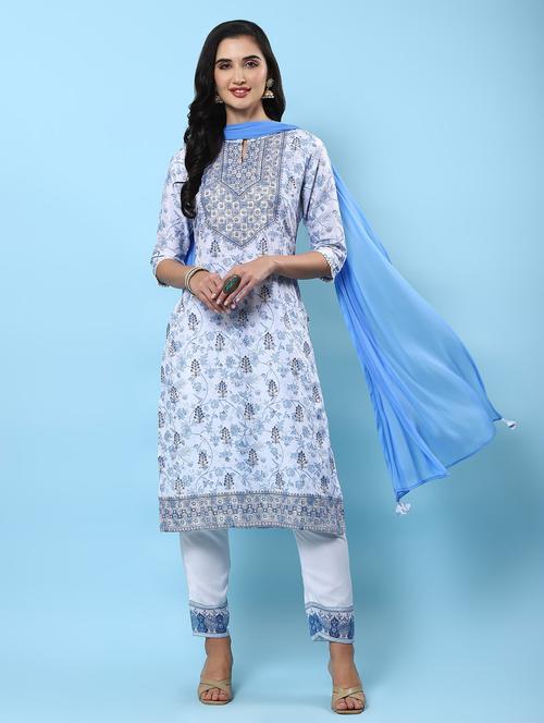 white silk kurta dupatta  set - 21221621 - Very Small Image - 1
