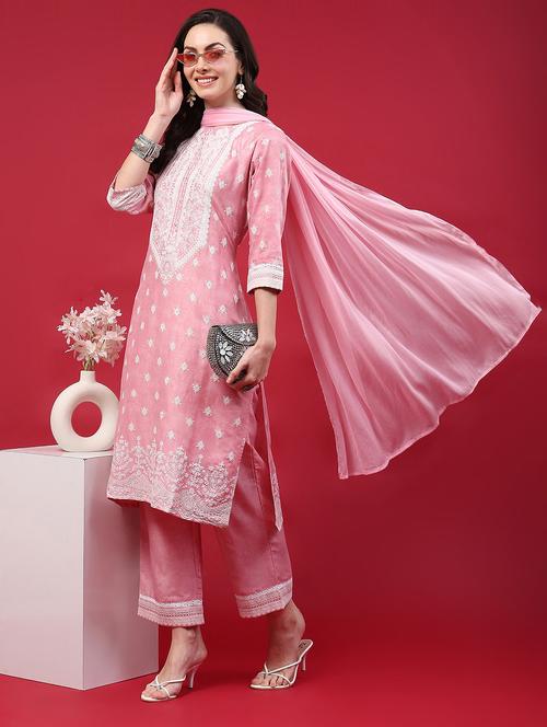 women three quarter sleeve kurta pant with dupatta set - 21221676 - Very Small Image - 1