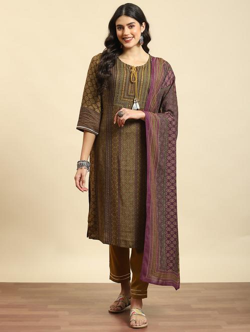 women three quarter sleeve kurta pant with dupatta set - 21221744 - Very Small Image - 1