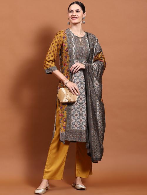 women three quarter sleeve kurta palazzo with dupatta set - 21221766 - Very Small Image - 1