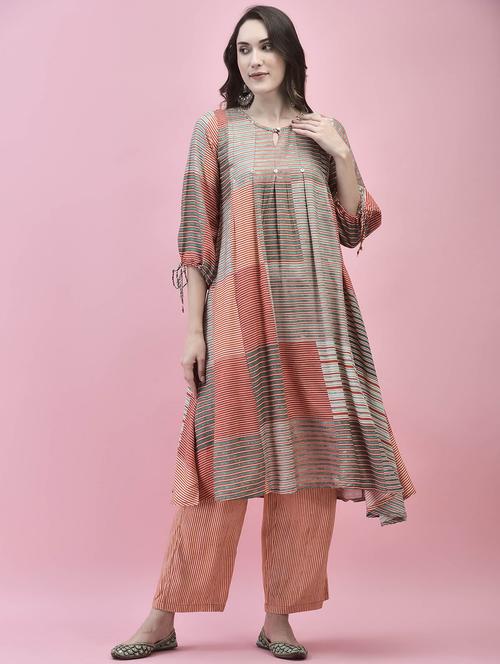 women multi color key hole neck kurta pant set - 21221809 - Very Small Image - 1