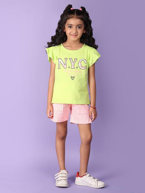 girls green cotton top & shorts set - 21223062 - Very Small Image - 1