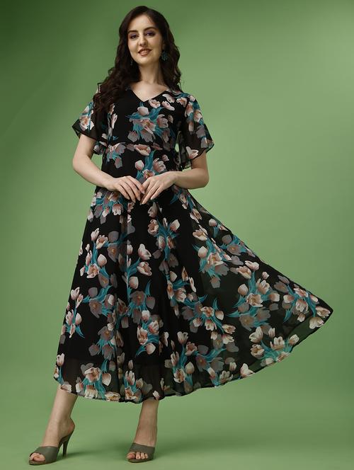 women floral printed fit & flare dress - 21223669 - Very Small Image - 1