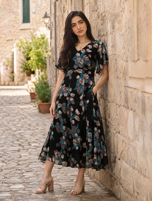 women floral printed fit & flare dress - 21223669 - Very Small Image - 1