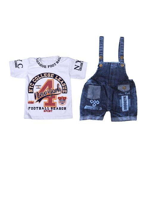 boys round neck printed denim dungree - 21224198 - Very Small Image - 1