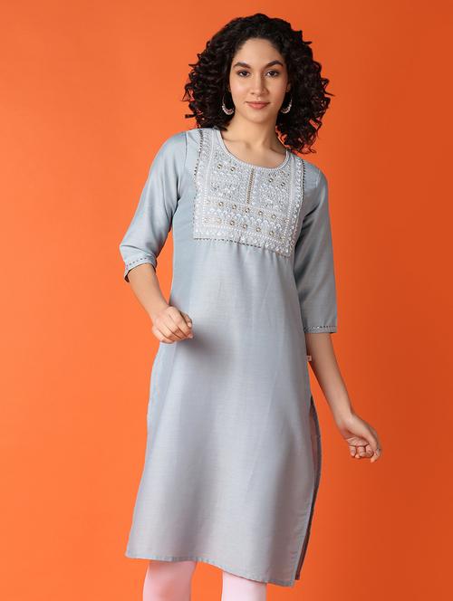 women three quarter sleeve straight kurta - 21224504 - Very Small Image - 1