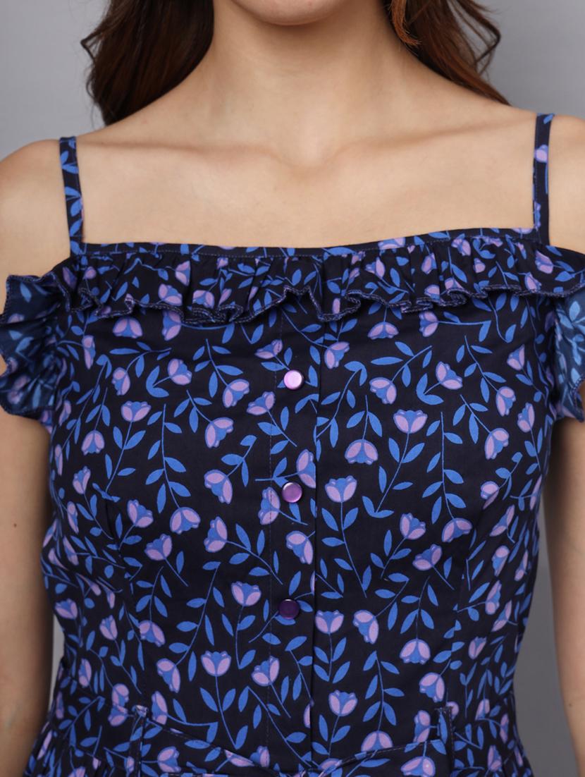 women printed shoulder strap a-line dress - 21225157 - Standard Image - 4