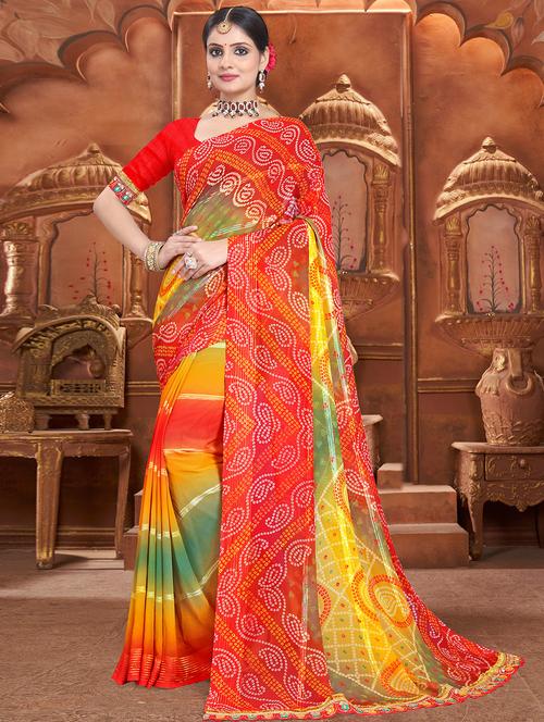 women multi color bandhani printed saree - 21225876 - Very Small Image - 1