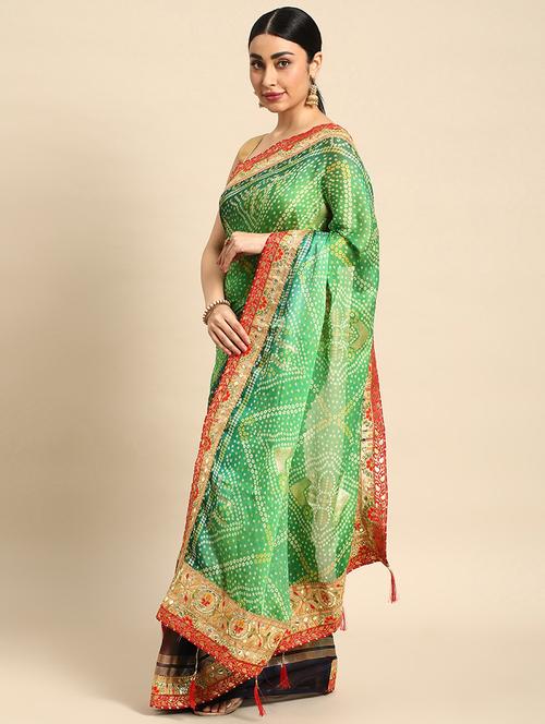 women green half and half saree - 21225890 - Very Small Image - 1